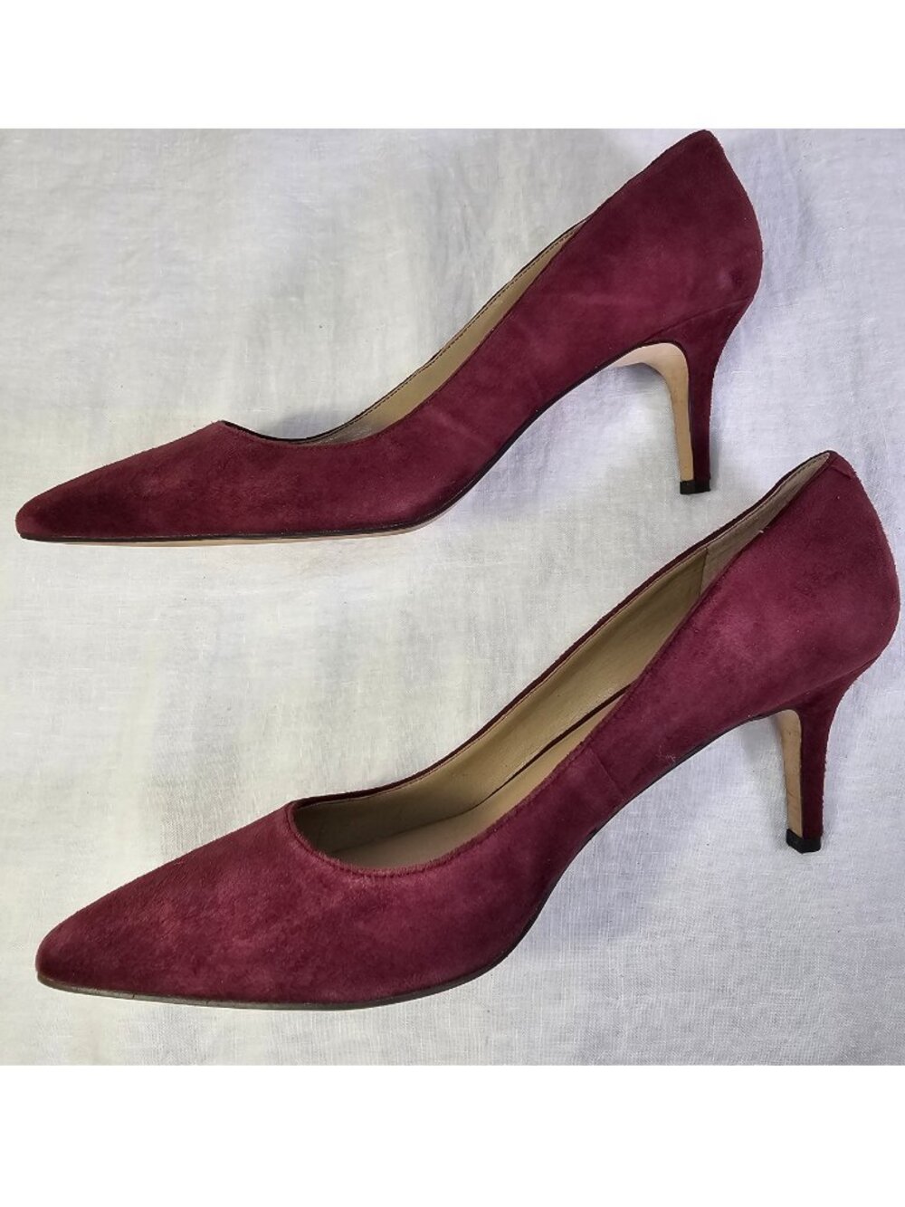 Ann Taylor Eryn Suede Pump 2.75” Kitten Heel Pointed Toe Scarpin 8.5 Plum Rose - Picture 3 of 13